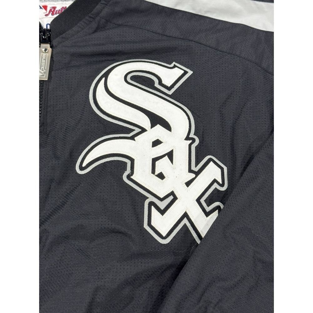VINTAGE Chicago White Sox Jacket Men M Black Windbreaker Dugout 1/4 Zip Majestic - Picture 8 of 10